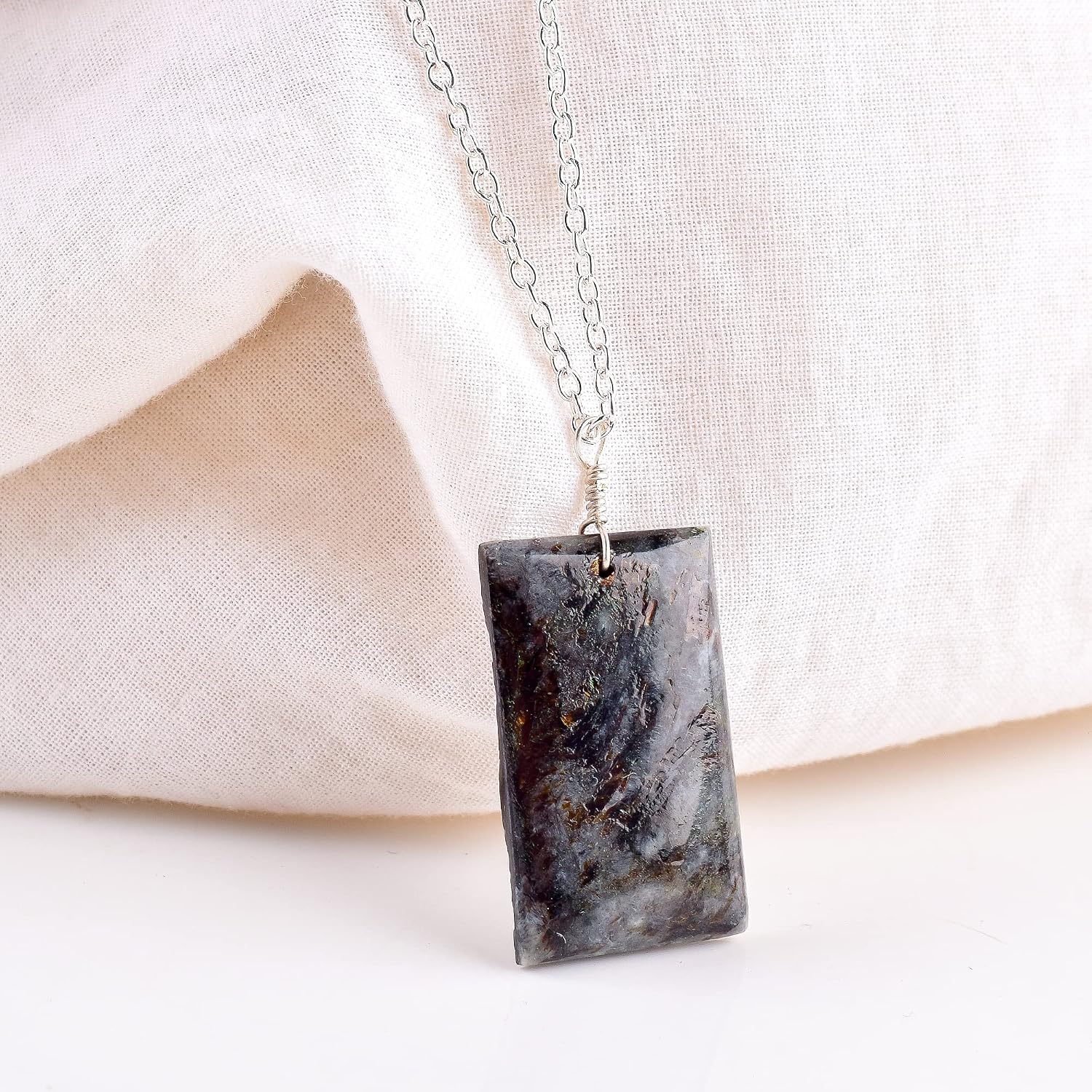 Natural Astrophyllite Bar Crystals Pendant Necklace, Rectangle Cabochon Gemstone, Energy Healing Crystals, Birthday, Gift for Her, Gemstone Jewelry 18 inch AAA+ Quality... - Image 3