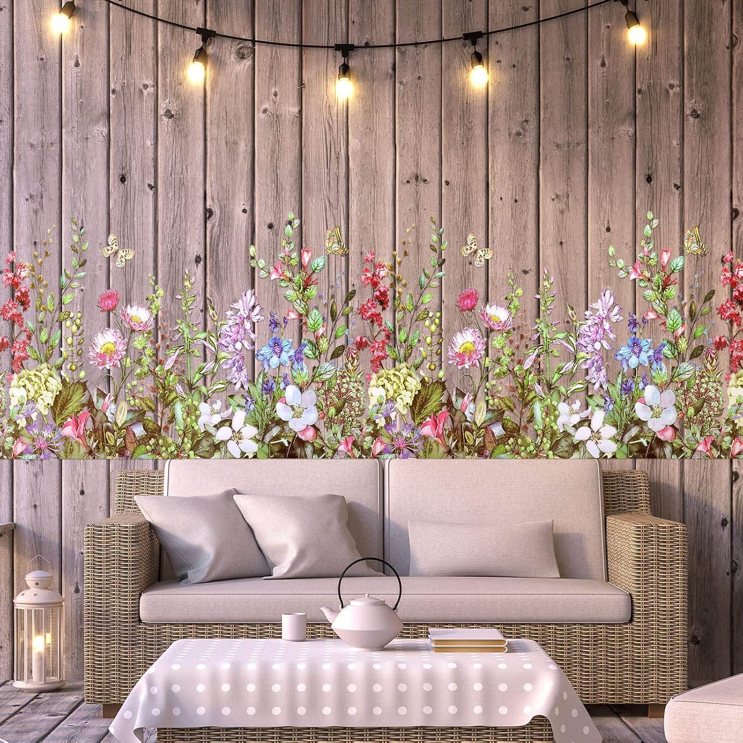 Outus Flower Wall Decals Floral Butterfly Wall Stickers Wildflower Greenery Wall Decor Removable Peel and Stick Art Murals for Kids Room Nursery Bedroom Living Room Home(19.69 x 82.68 Inch)
