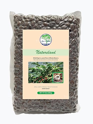 NATURELAND - Granos arábica Wild Civet, tostado oscuro de 10 onzas, regalos de café gourmet Kopi Luwak recién hechos, (etiqueta dorada) Granos de