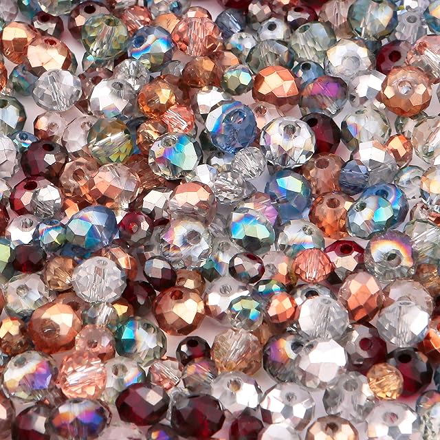 400 Pieces Enchanted Forest Rondelle Glass Crystal Bead Mix Silver Rose Gold Deep Red for Jewellery Making and Arts and Crafts