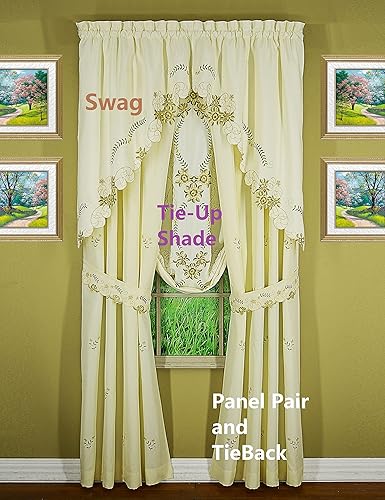 Vista 6 de Today's Curtain Verona - Persiana bordada inversa, 63 pulgadas, color crudo/antiguo