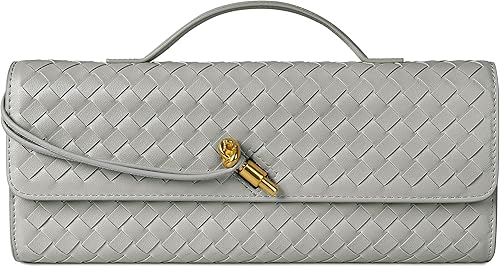 Miniatura 16 de Joryin Bolso tejido para mujer, bolso de mano de cuero tejido, bolso cruzado, bolso formal de noche, cuero vegano Cuero Tejido Negro,Cuero tejido