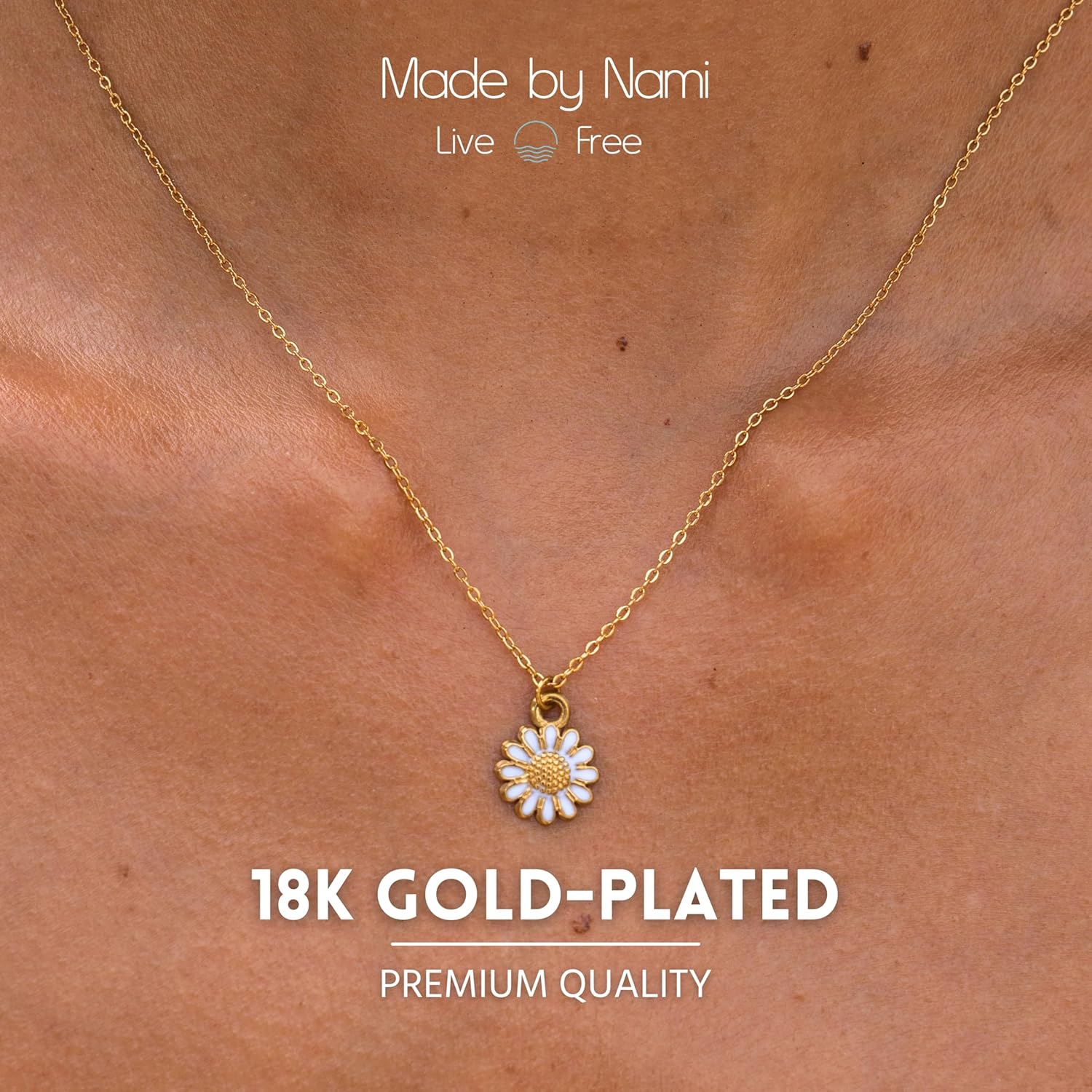 Made by Nami Gold Daisy Pendant Necklace for Women Stainless Steel Floral Charm Chain Adjustable Dainty Flower Necklace Minimalist Floral Jewelry - Image 2