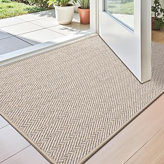 LUMI Ultra Thin Indoor Door Mat for Entrance 17"x30", Non Slip Entryway Mat, Low Profile Doormat, Unique Herringbone Design Carpet for Inside, Patio, Porch, Beige