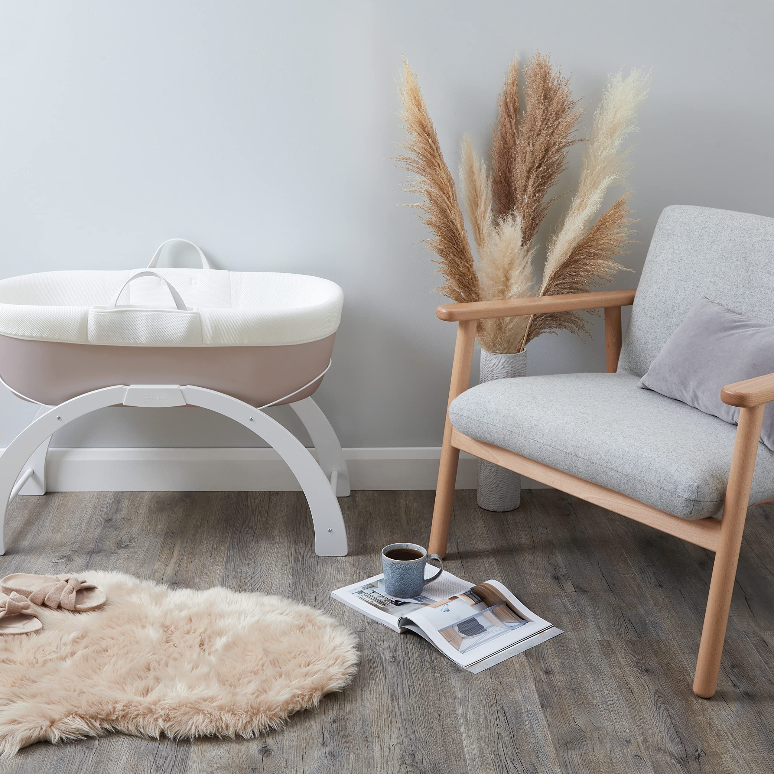 Shnuggle Dreami Moisés Basket - Soporte para Cuna y balancín Curvo, portátil + Altura Ajustable, Color Gris Pardo