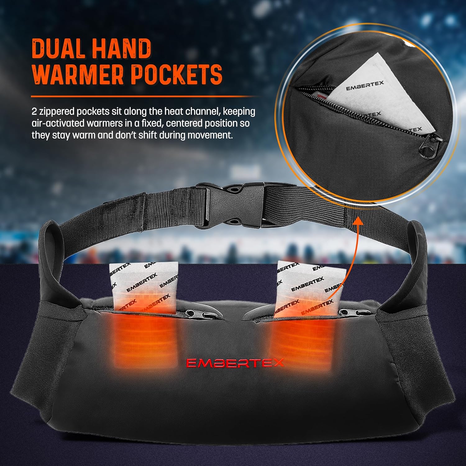 Air Activated Hand Warmers with Warming Muff Fanny Pack Pouch - 2 Built-in Pockets for Disposable Heat Packs