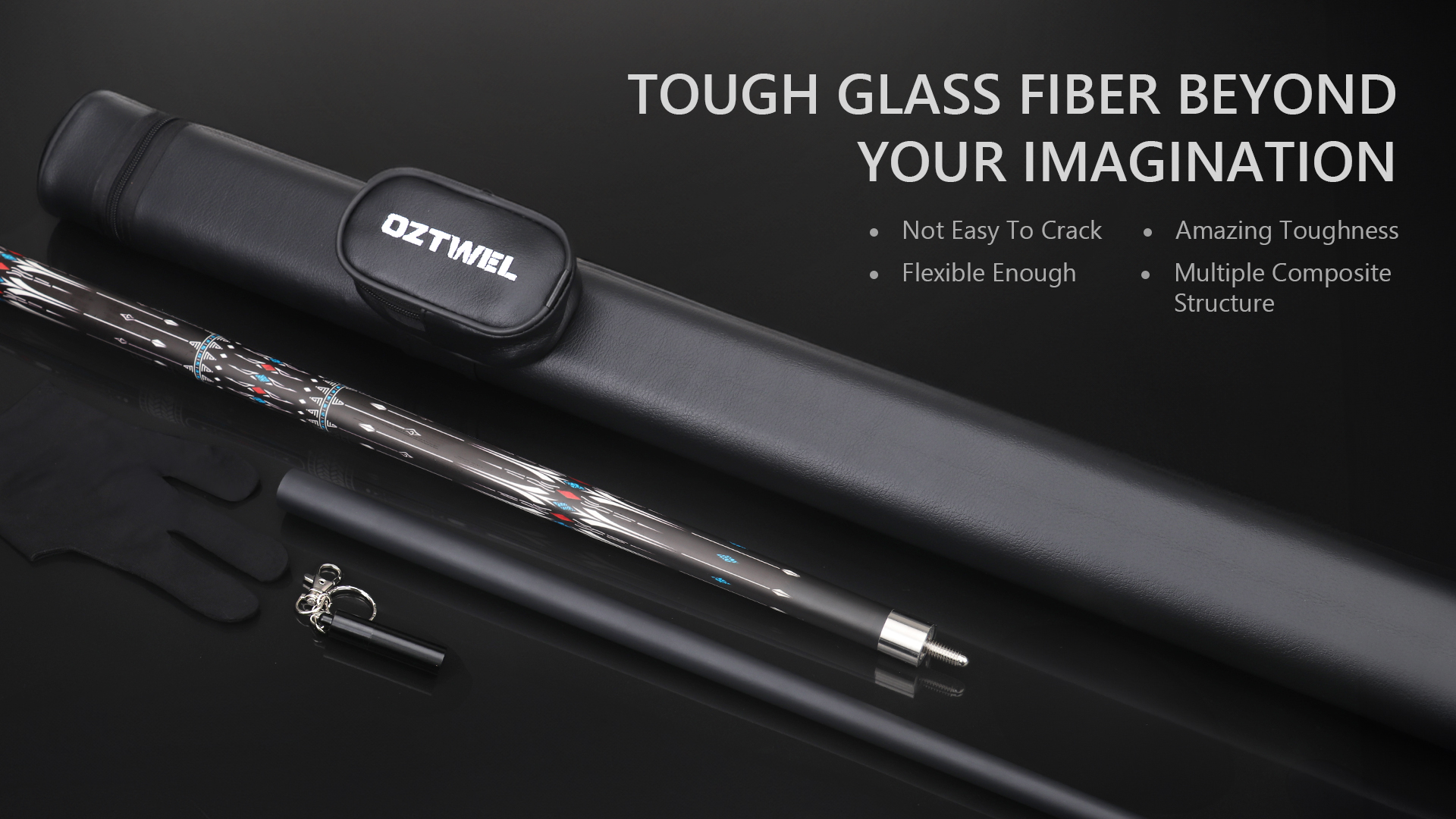 Pool Cue Stick with Case, 12.8mm Glass Fiber Pool Cue Stick