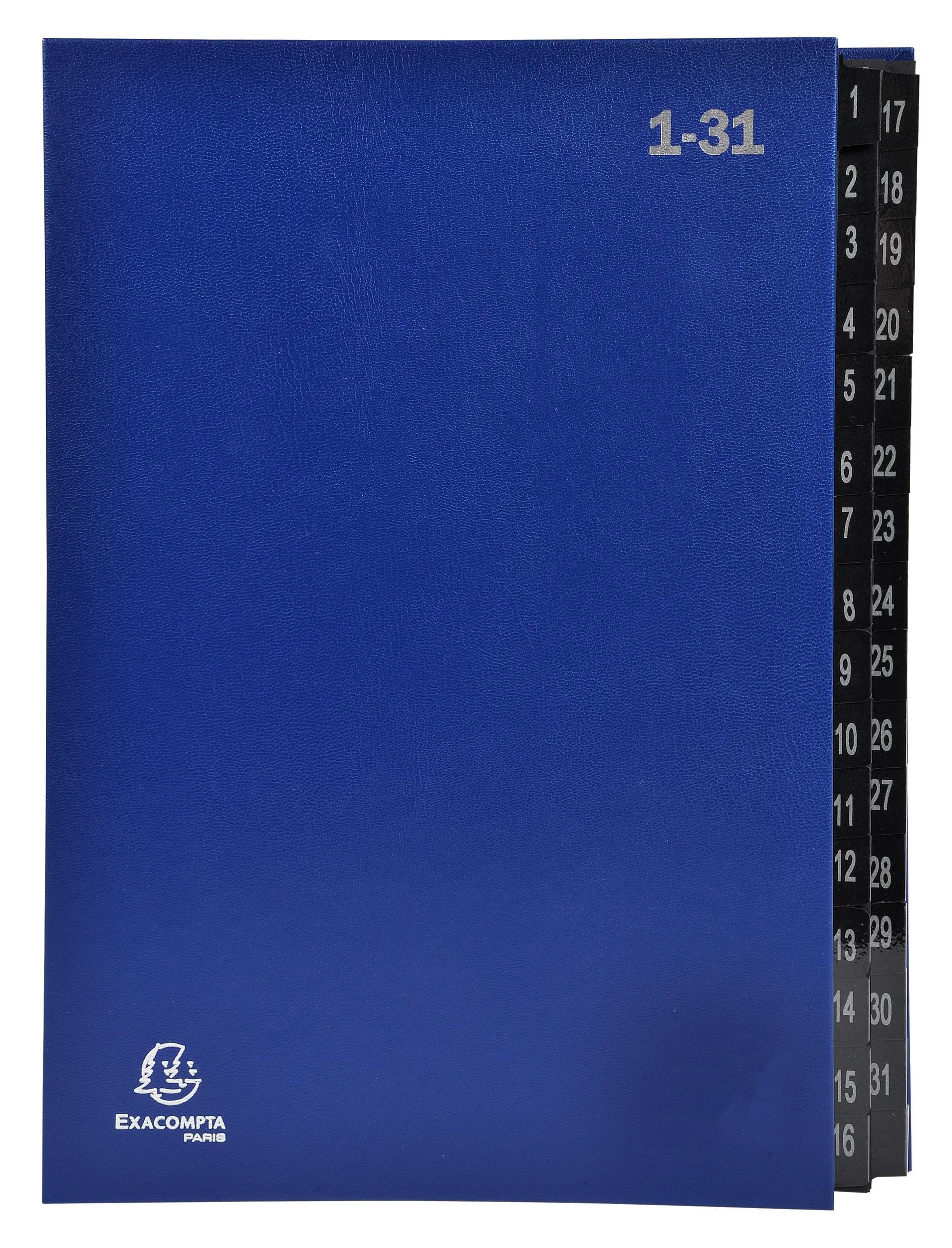 Exacompta - Ref 57042E - Box of 6 Ordonator File Boxes - Hard Cover - Black Card Interior - Digital Laminated tabs from 1 to 31-32 compartments - Size 25x33cm - for A4 - Blue — image 1