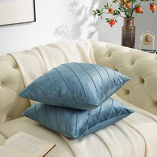 Vista 56 de GIGIZAZA Juego de 2 fundas decorativas de terciopelo de 18 x 18 pulgadas, fundas de almohada cuadradas de color verde azulado para sofá, fundas