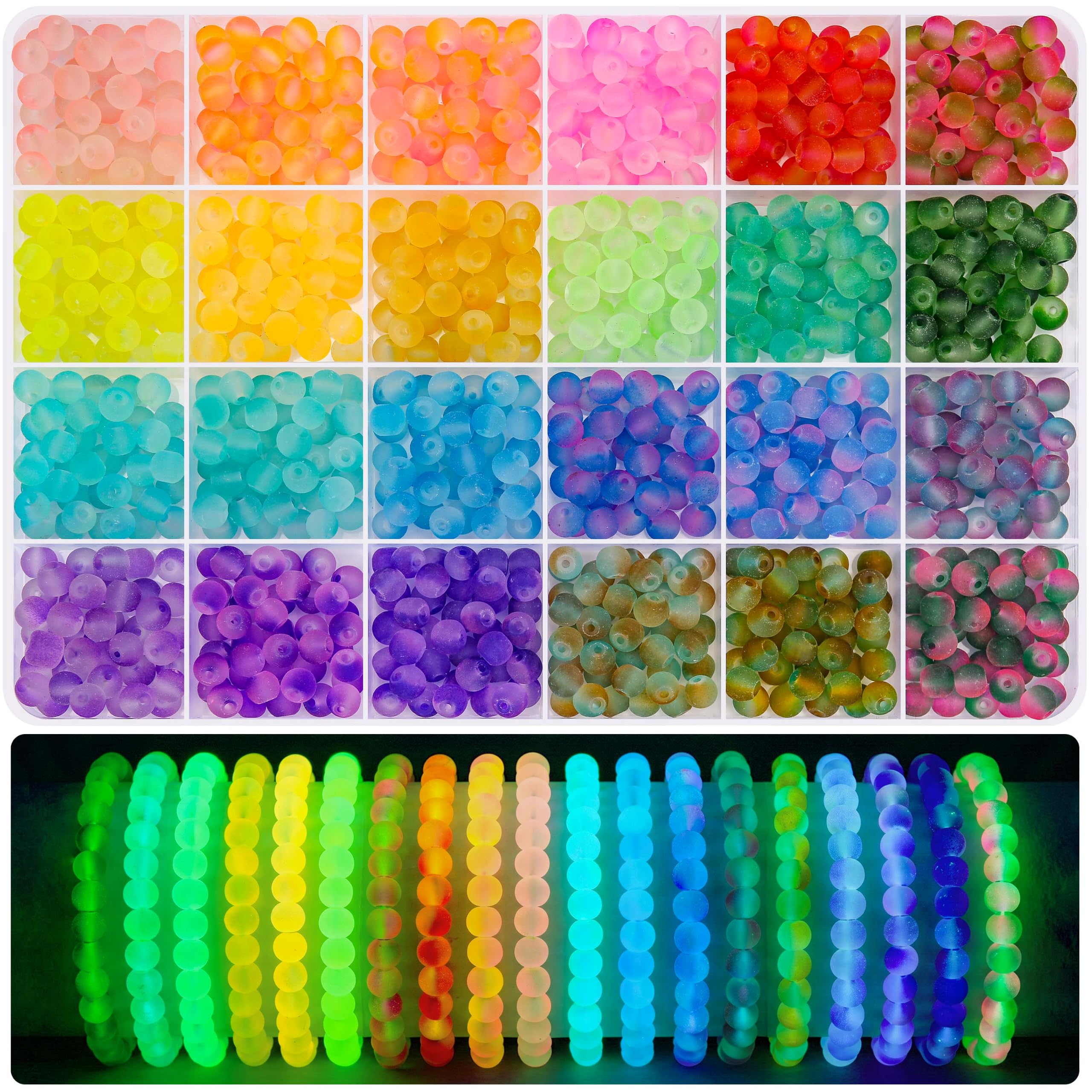 BONNY BOXX 1080Pcs Glow in the Dark Glass Beads 6mm, 24 Colors Luminous Beads for Jewelry Making, Necklaces, Bracelets, Keychains & DIY Crafts โ image 1