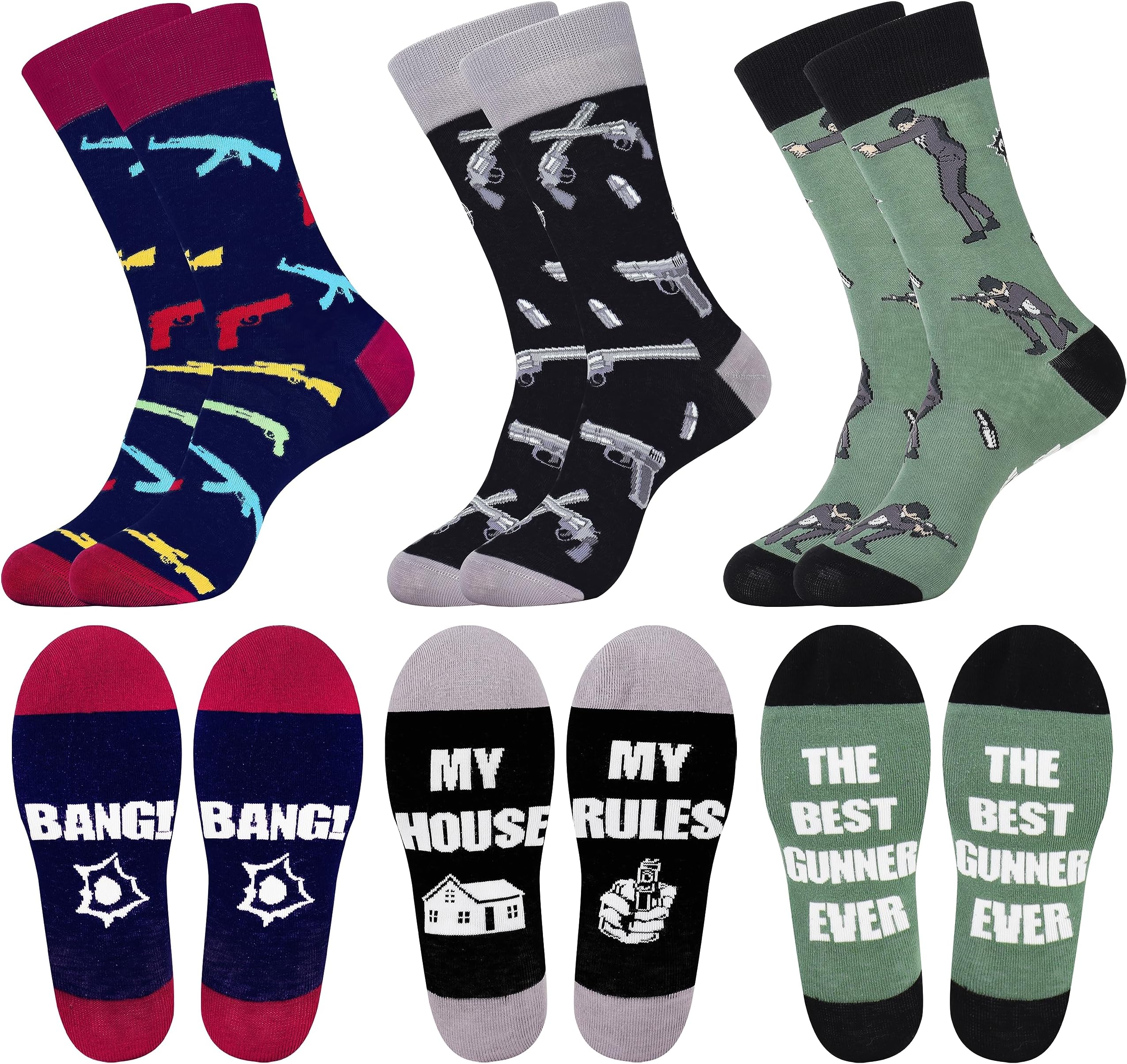 Belloxis Gun Gifts for Men Mens Socks Cool Gifts for Gun Lovers Gifts for Men Cozy Socks Comfy Socks Crew Socks for Men Cotton Socks Holiday Gifts for All Birthday Gifts for Men