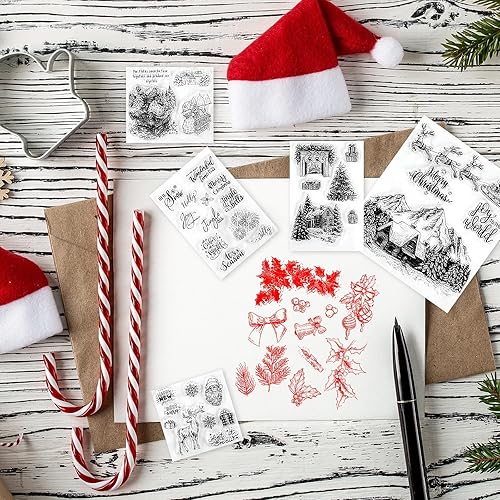 Miniatura 6 de Outus 6 hojas de sellos transparentes con temática navideña, diferentes tipos de estilo navideño, sellos transparentes de silicona con patrón de