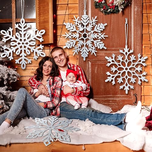 Miniatura 9 de 10 adornos grandes de copos de nieve de 12 pulgadas, decoraciones de copos de nieve colgantes de Navidad para decoración de árbol de Navidad, copos