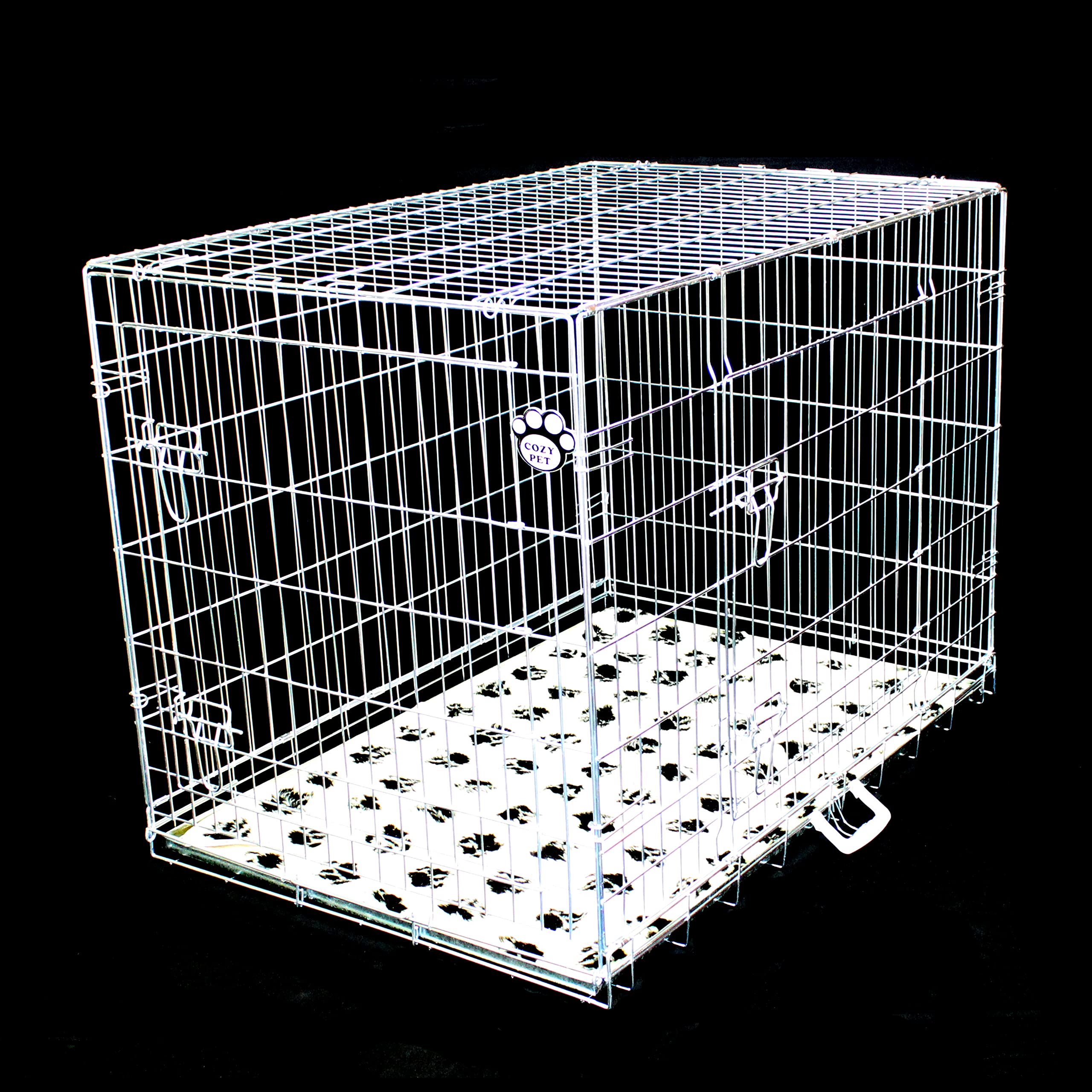 Cozy Pet Dog Crate 42" Galvanised Chew Proof Metal Tray and Vet Bed Large Silver Dog Cage 107.5cm Long Folding Silver Puppy Crate Puppy Cage with Chew Proof Metal Tray, Pen, Cat Carrier DC42S + VB42C