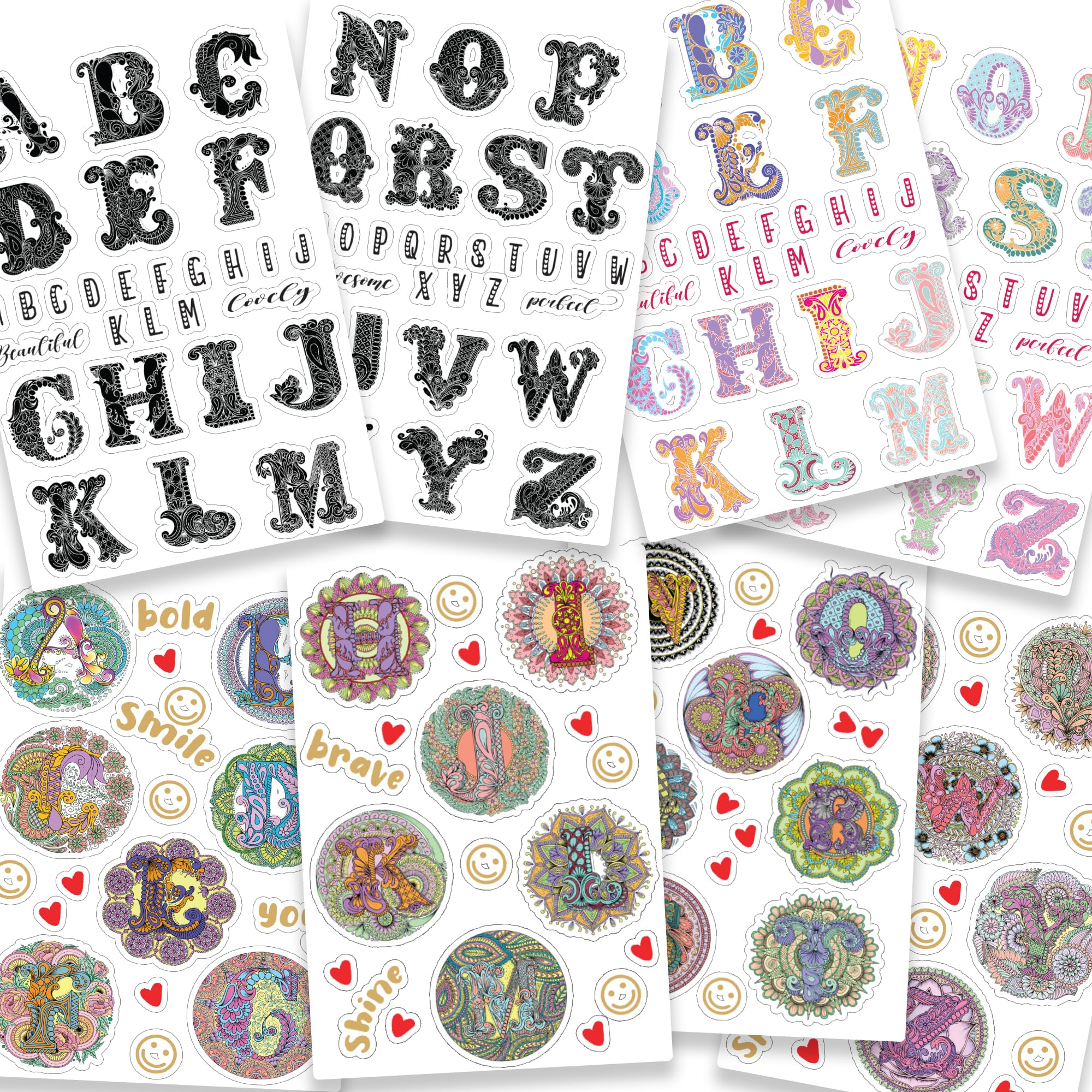 Ambiyaa A to Z Alphabet in 3 Styles - Mandala, Colored Artistic