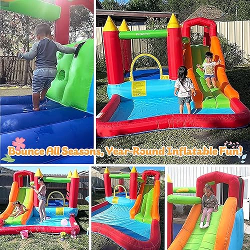 Miniatura 3 de AKEYDIY Casa inflable para niños, divertida zona de salto con aro de baloncesto, piscina grande, tobogán largo con pared de escalada, casa inflable