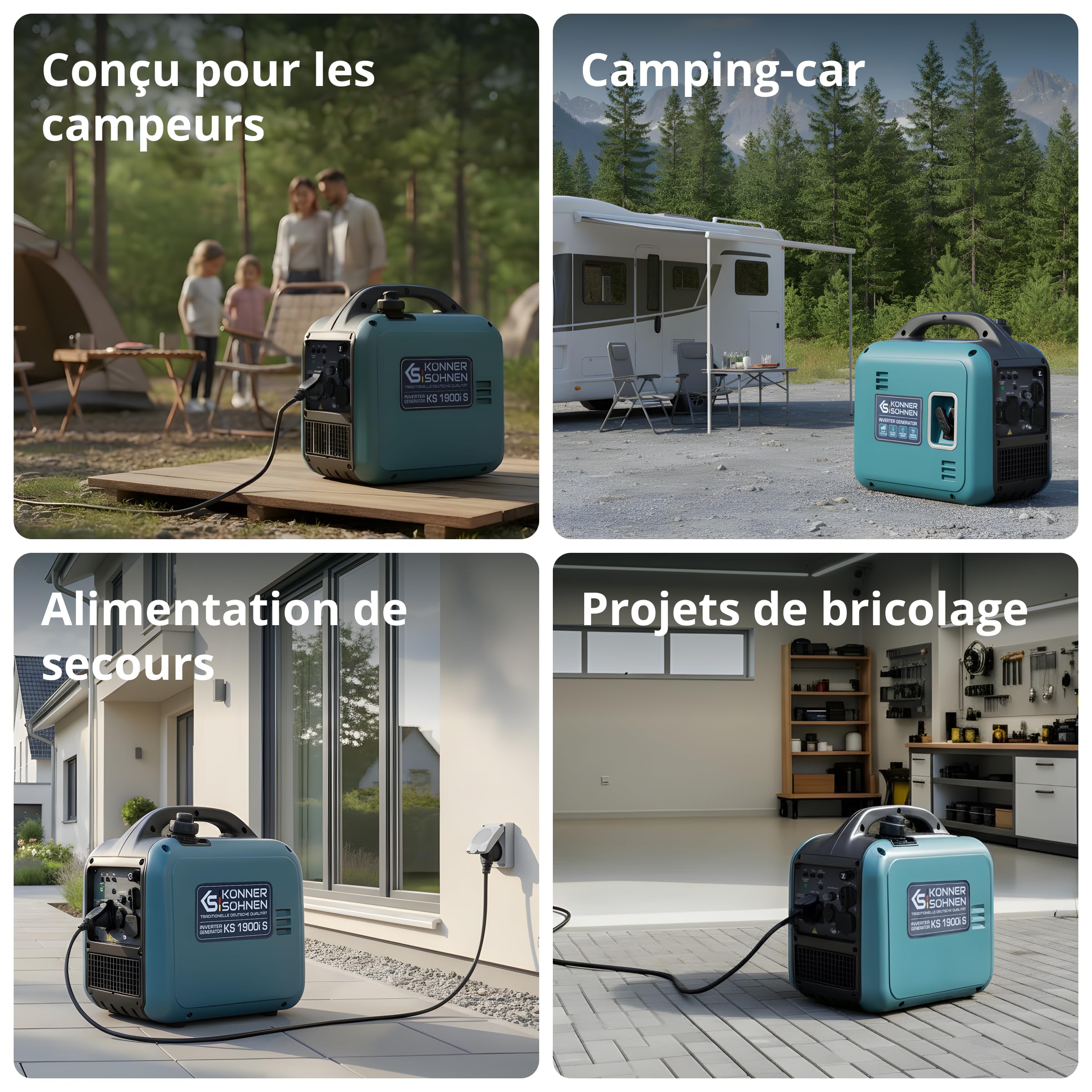 K&S Könner&Söhnen KS 1900i S Générateur inverter 2,0 kW avec boîtier insonorisé, groupe électrogène de secours essence avec enroulement en cuivre, générateur inverter avec 2 sorties USB