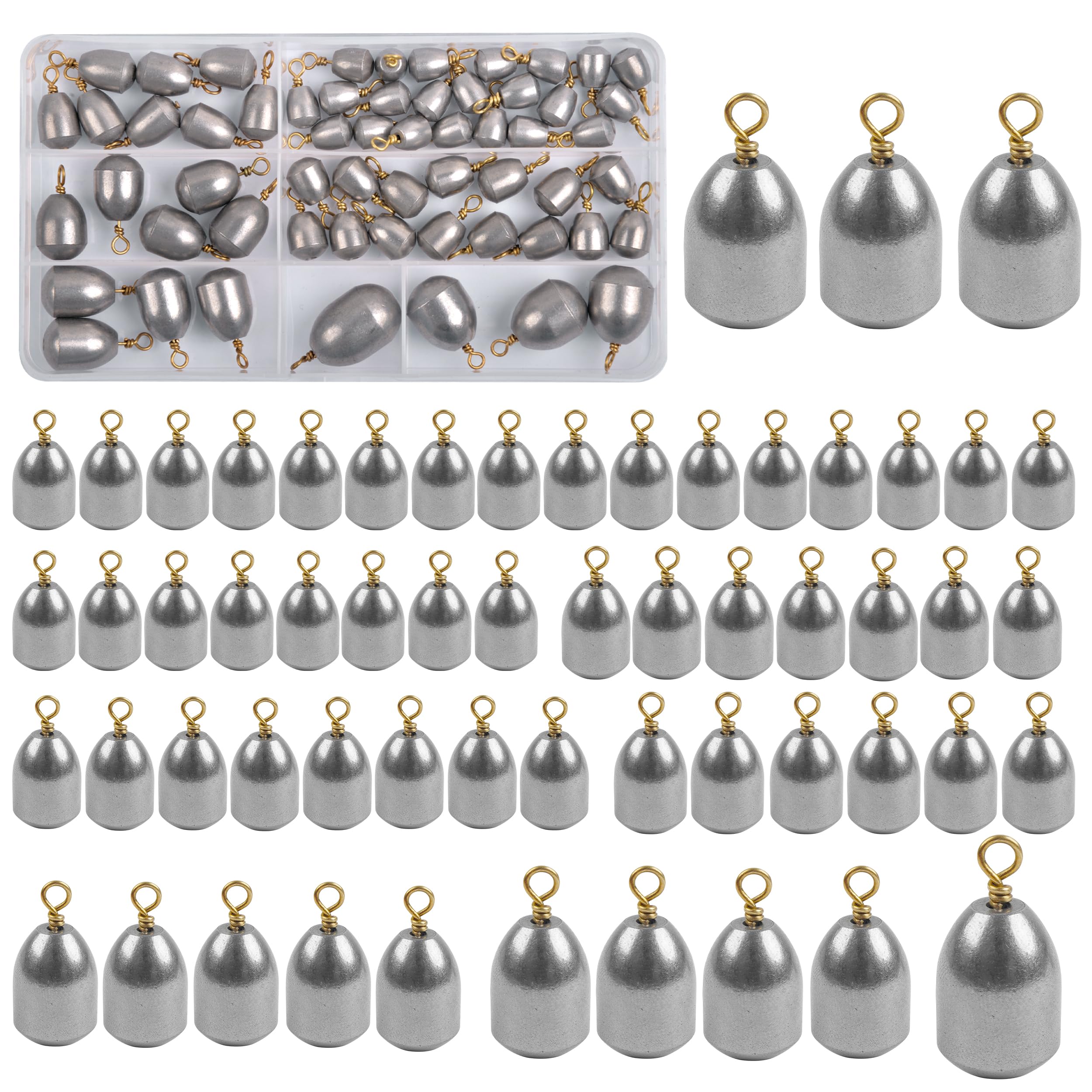 Fishing Weights Kit,60pcs Assorted Bass Casting Weights Iron Fishing Weight Water Drop Bell Sinkers Catfish Sinker Weight for Saltwater Freshwater