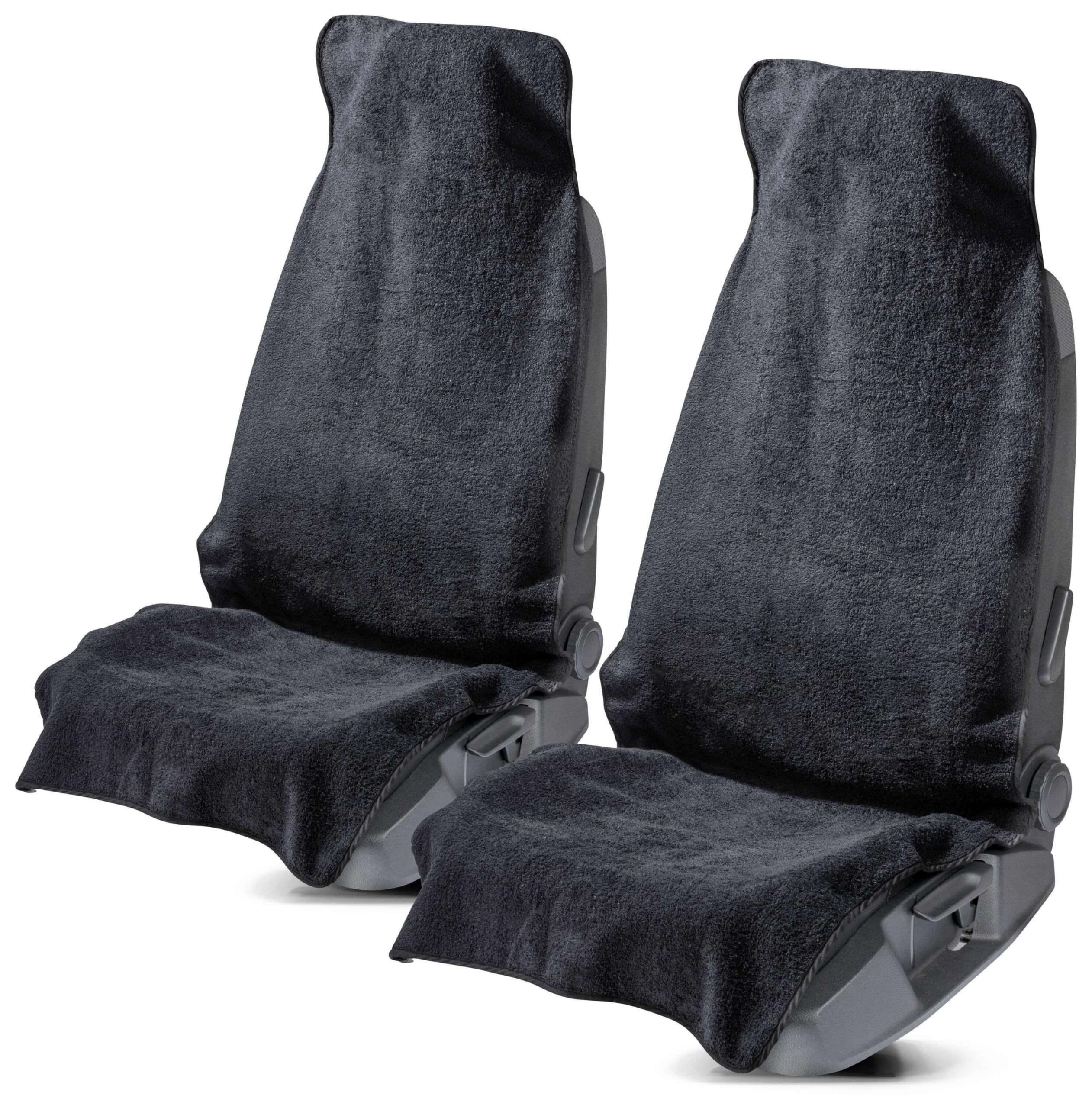 Walser Auto Sitzauflage Vordersitz aus Frottee, 2er Set Sitzaufleger, waschbarer Sitzschoner Auto, Universal Auto-Sitzauflage, Autositz-Überwurf, Schonbezug Autositz vorne 2 Stück schwarz