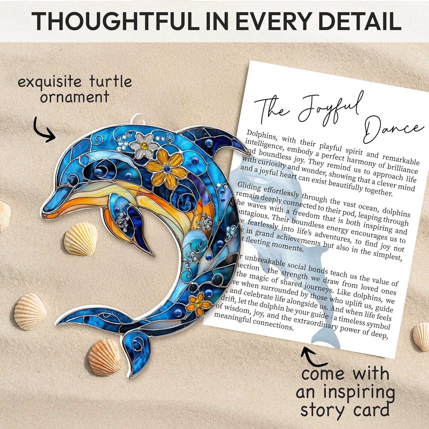 Beach Christmas Ornaments for Tree, Sea Turtle Acrylic Suncatcher Ornament with Story Card, Sea Turtle Gifts for Women, Beach Gifts for Women, Christmas Stocking Stuffers Ideas (Dolphin) - Image 4