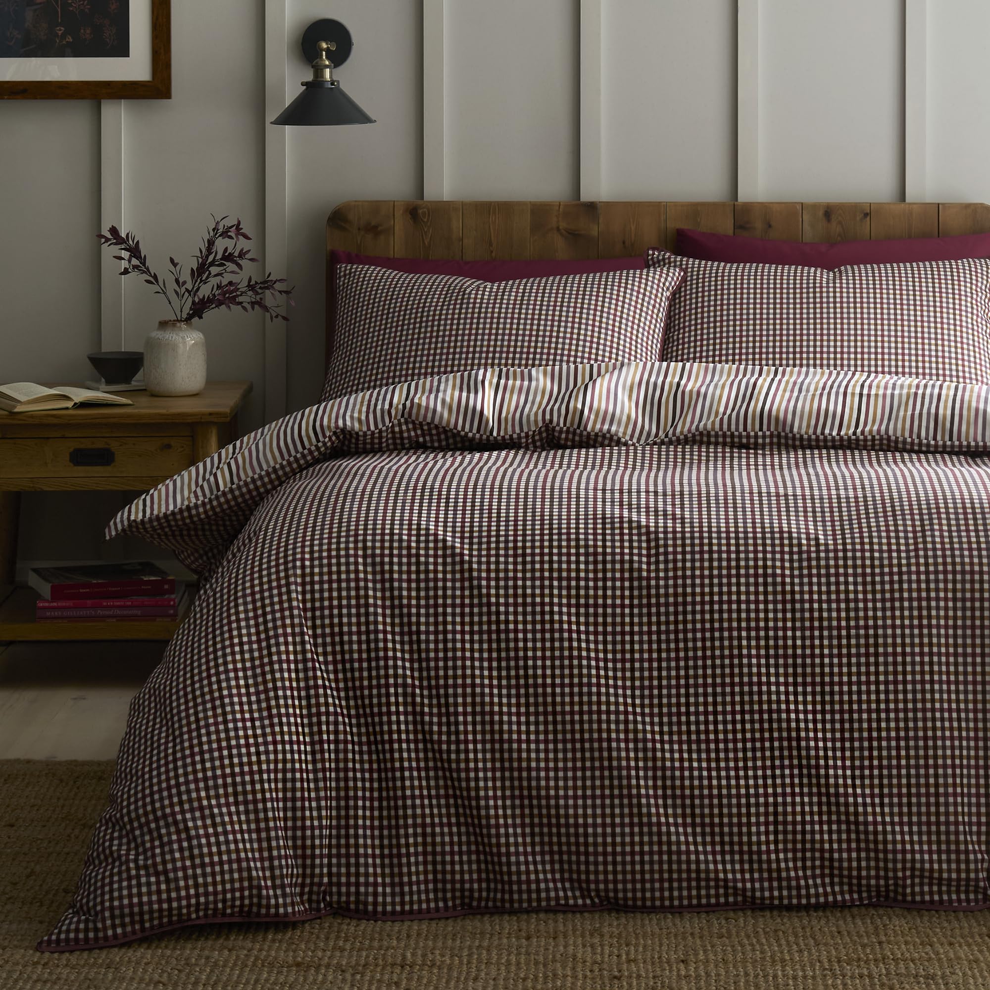 Appletree Micro Check Duvet Cover Set In Berry