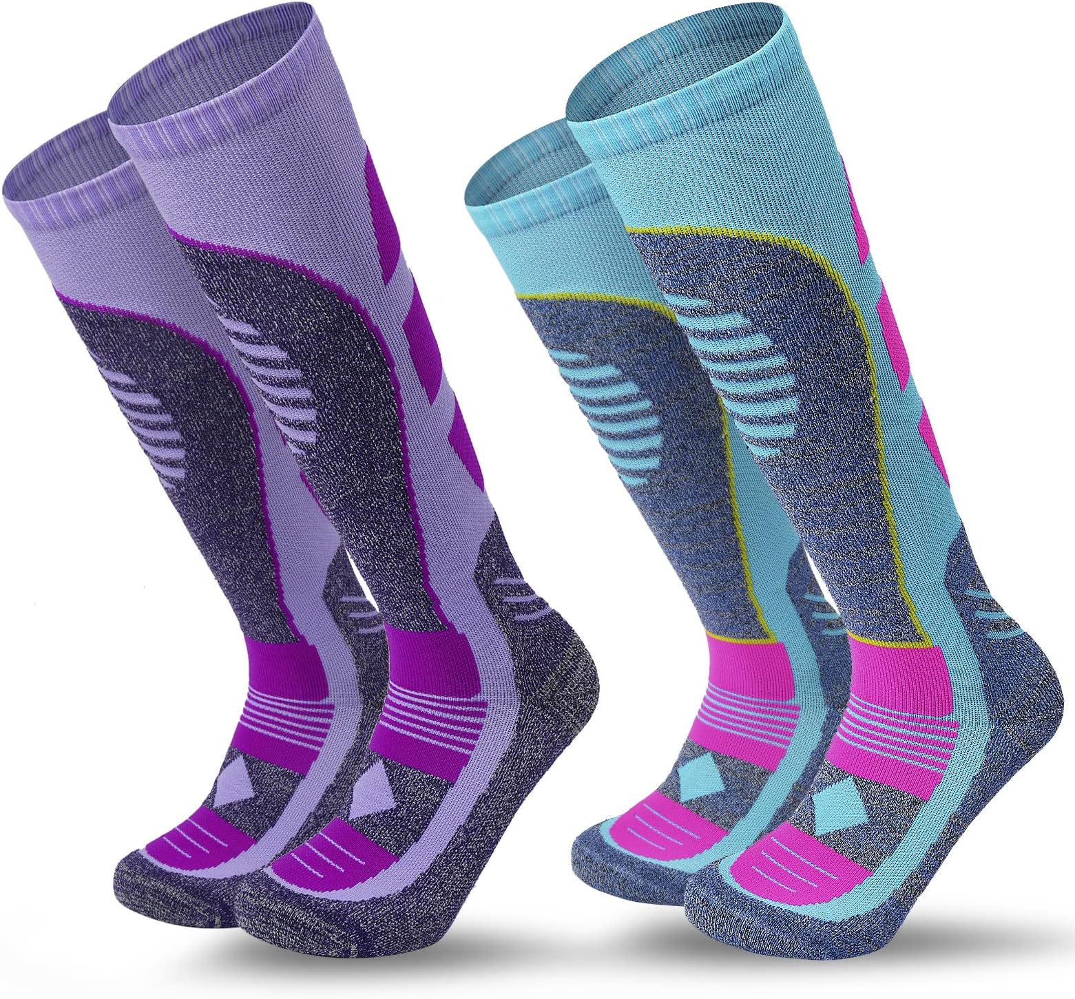 Thermal Ski Socks Mens and Women, 2 Pairs Cross Country Skis Snowboard Socks for Skiing Outdoor Socks Knee High Long Performance Athletic Socks Warm Cushioned Non-slip Sports Cushioned Socks (Size:M)