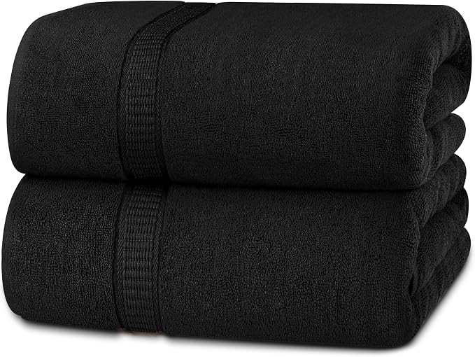 Utopia Towels - Luxurious Jumbo Bath Sheet 2 Piece - 600 GSM (35X70 Inches) 100% Ring Spun Cotton - Highly Absorbent and Quick Dry Extra Large Bath Towel - Super Soft Hotel Quality Towel (Black)