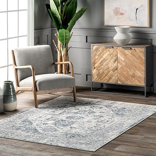 nuLOOM Justine Vintage Medallion Area Rug, 5' 3" x 7' 7", Light Blue