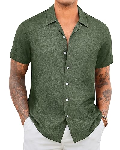 Lusead Mens Linen Shirts Short Sleeve Button Down Casual Shirt