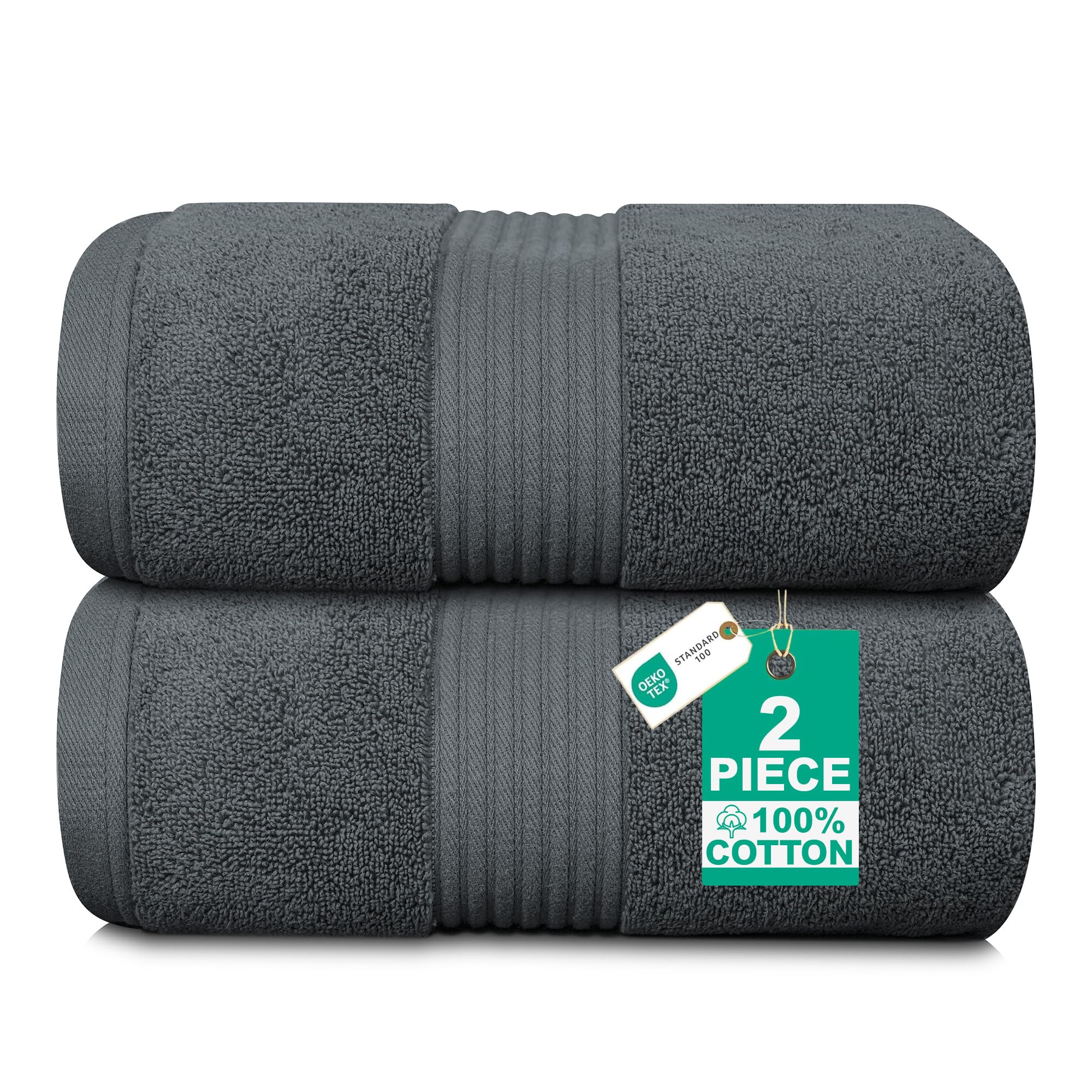 Luxury Set of 2 Jumbo Bath Sheets - Zero Twist 100x150 cm Extra Large Sheet, 100% Pure Thick Cotton - Fluffy, Super Soft, Quick Dry & Highly Absorbent Hotel Quality Bathroom Towel 580 GSM | Charcoal