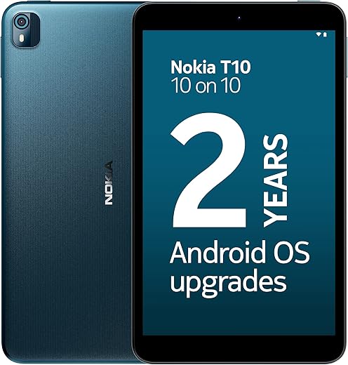 Nokia T10 Android 12 Tablets with 8 HD Display, 8MP Rear Camera, AI face Unlock, All-Day Battery, WiFi | 4 + 64GB, 8 inches – Blue