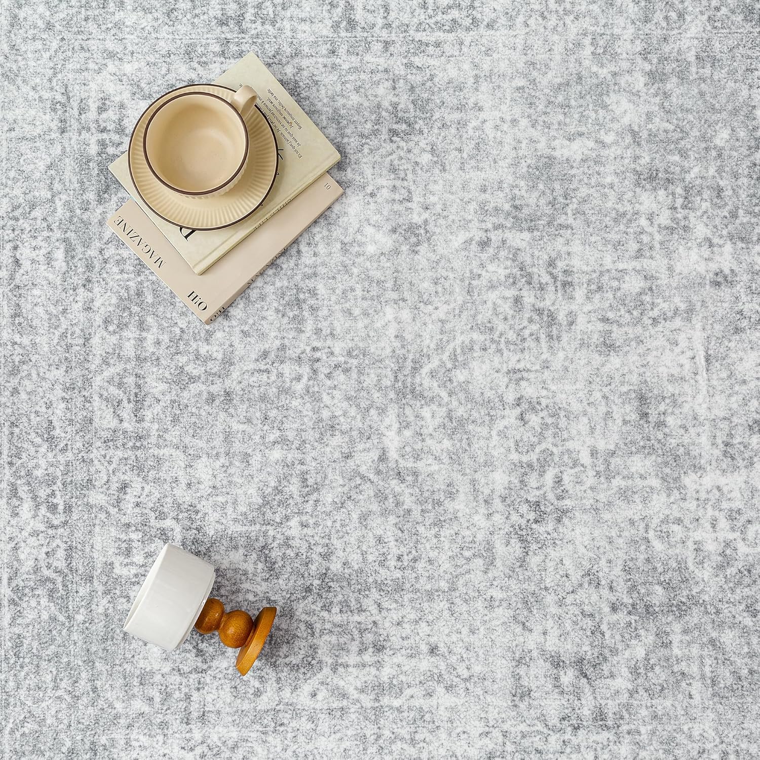 PureCozy 2x6 Runner Rug Washable Vintage Indoor Hallway Carpet Non Slip Grey Bedroom Low Pile Kitchen Distressed Long Retro Accent Throw Rug for Bathroom Dining Laundry Living Room