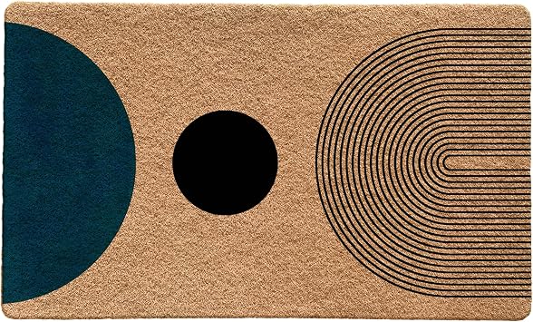Mid Century Modern Boho Front Door Mat Outdoor Entrance Welcome Mat, Modern Green and Black Indoor Door Mats for Entryway, Boho Home Decor, 17x30 Inch Blue