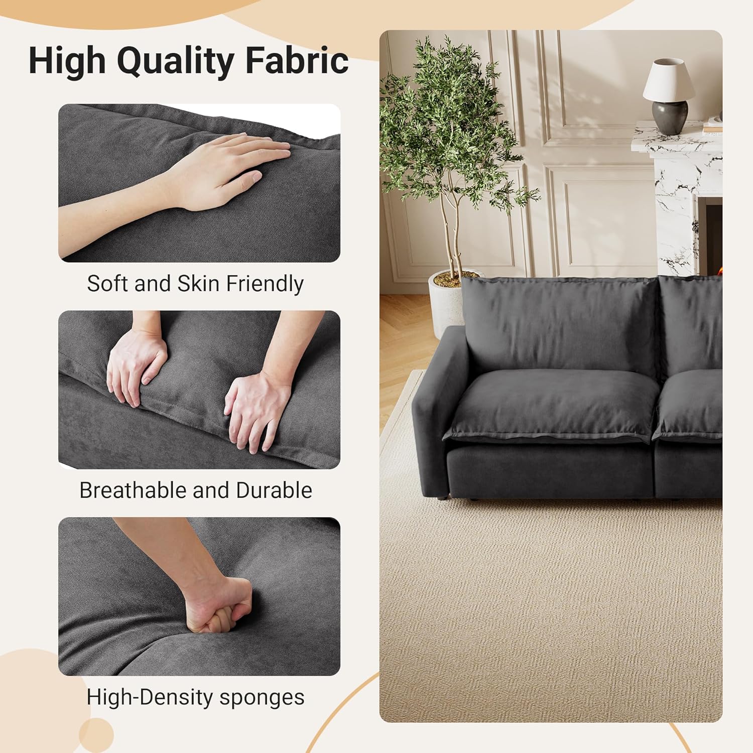 WJShome 149''Modular Sectional Sofa with Power Recliner Chair, 4-Seater with Ottoman Sofa Deep Seat Soft Couch,Reclining Couch with USB/Type C and Wireless Charging //Heatable Seat Cushion, Gray