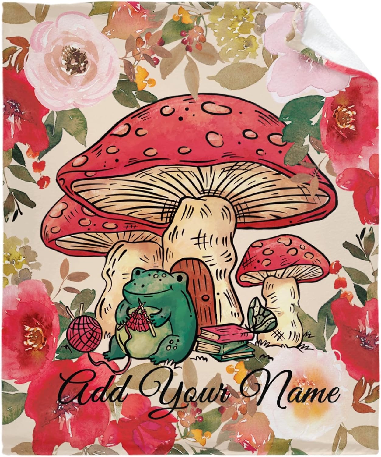 Anuruddha Personalized Blanket with Name, Frog Custom Name Flannel Blankets Fluffy Cozy for Toddle Bed Swaddle 50x40 Inches, Frog and Mushroom Pattern Kids Blanket for Newborn Gifts for Girls Boys