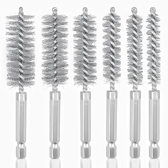 6 PCS Stainless Steel Bore Brush Wire Brushes Set, 6 Size Cleaning Twisted Drill Wire Bore Brush Set with 1/4 Inch Hex Shank for Cleaning Tubes, Rust, Bearings 8, 10, 12, 15, 17, 19mm