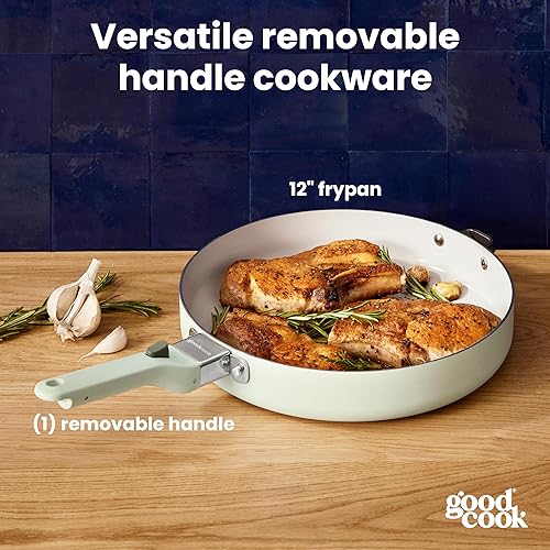 Miniatura 2 de GoodCook Sartén de cerámica, fabricada sin PFAS, PTFE, PFOA, plomo y cadmio, compatible con inducción, antiadherente y apta para horno con mango
