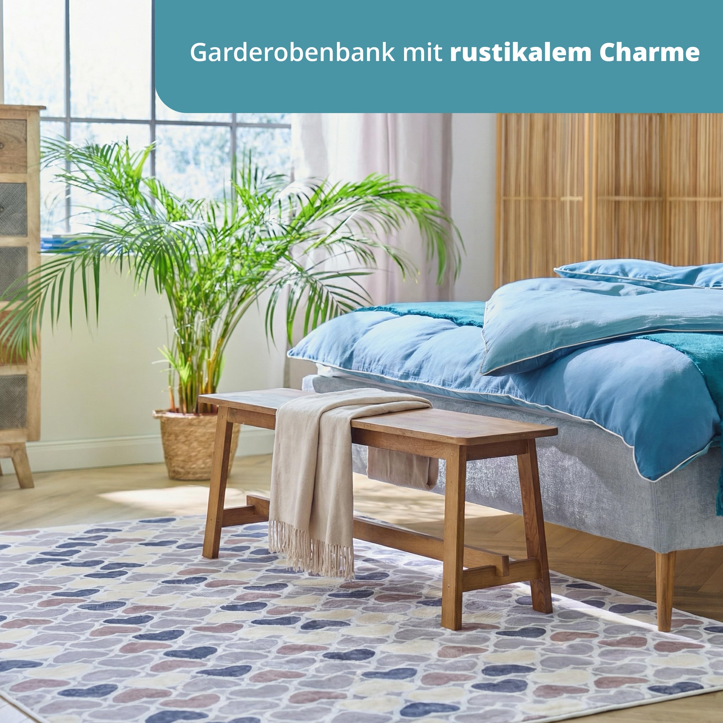 KHG Holzbank Sitzbank Flur Garderobenbank Schuhbank 100x45x29 cm - Eiche Holz Massiv bis 200 kg belastbar - Bettbank Landhausstil geölt