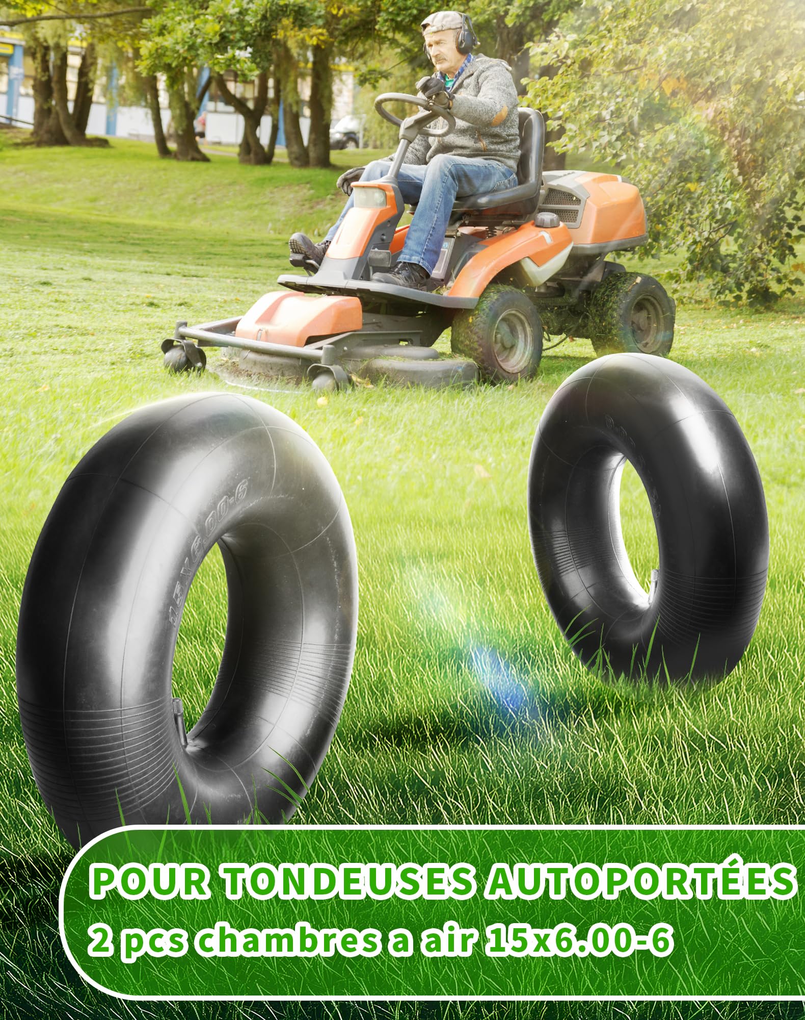Lot De 2 Chambres à Air 15x6.00-6 Valve TR-13 – Caoutchouc Épais Pour Tondeuses, Karts & Brouettes