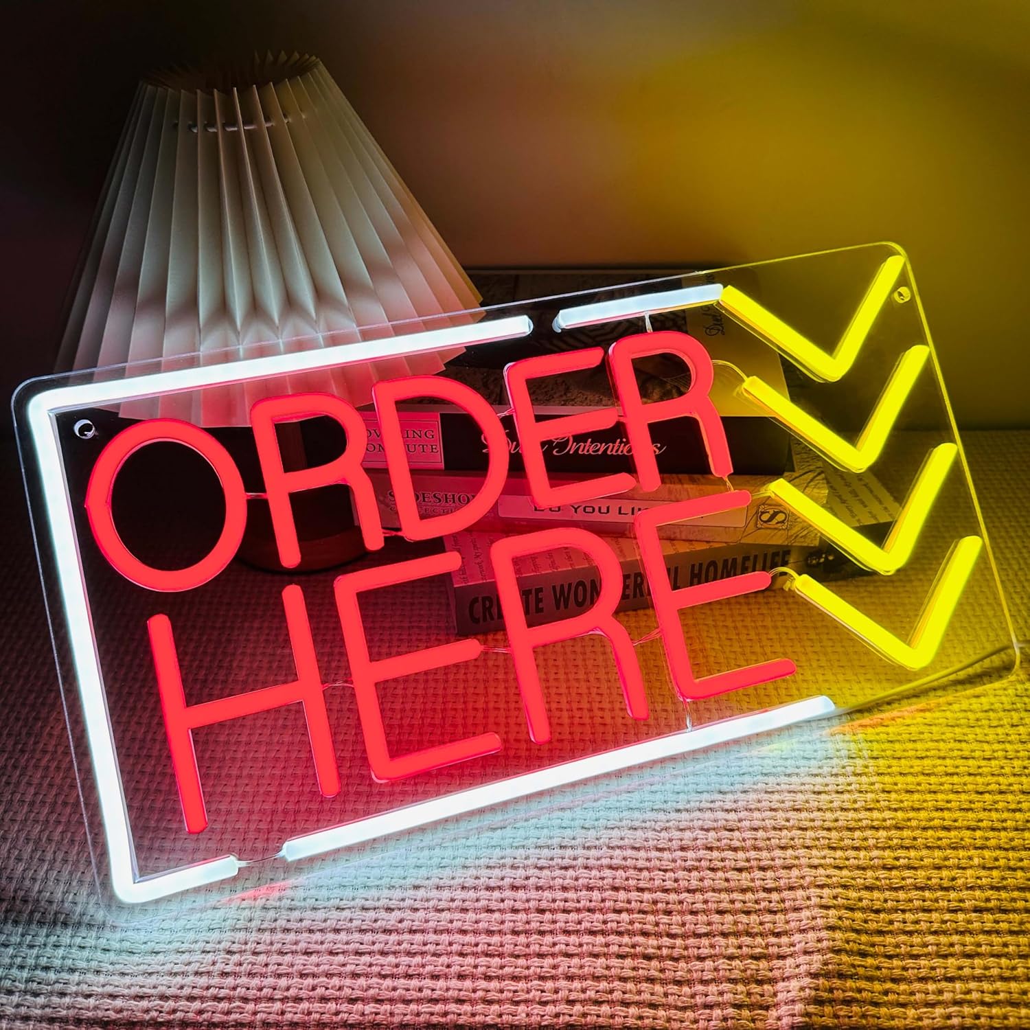 Order Here Neon Sign Red Light Up Order Here Sign for Store Supermarket LED Lights Order Decor Neon Lights Sign for Business Bar Shop Wall Decor