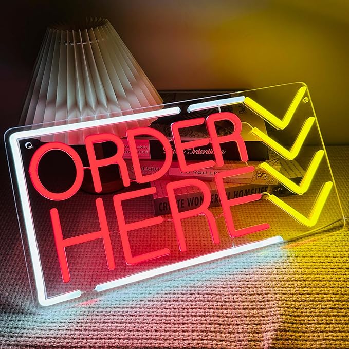Artlast Order Here Neon Sign Red Light Up Order Here Sign for Store ...
