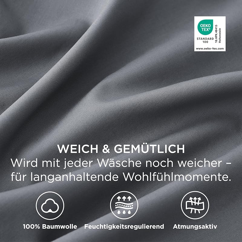 Bedsure set 2 fețe de pernă din bumbac cu fermoar 40 x 80 cm gri antracit respirabile durabile Oeko-Tex