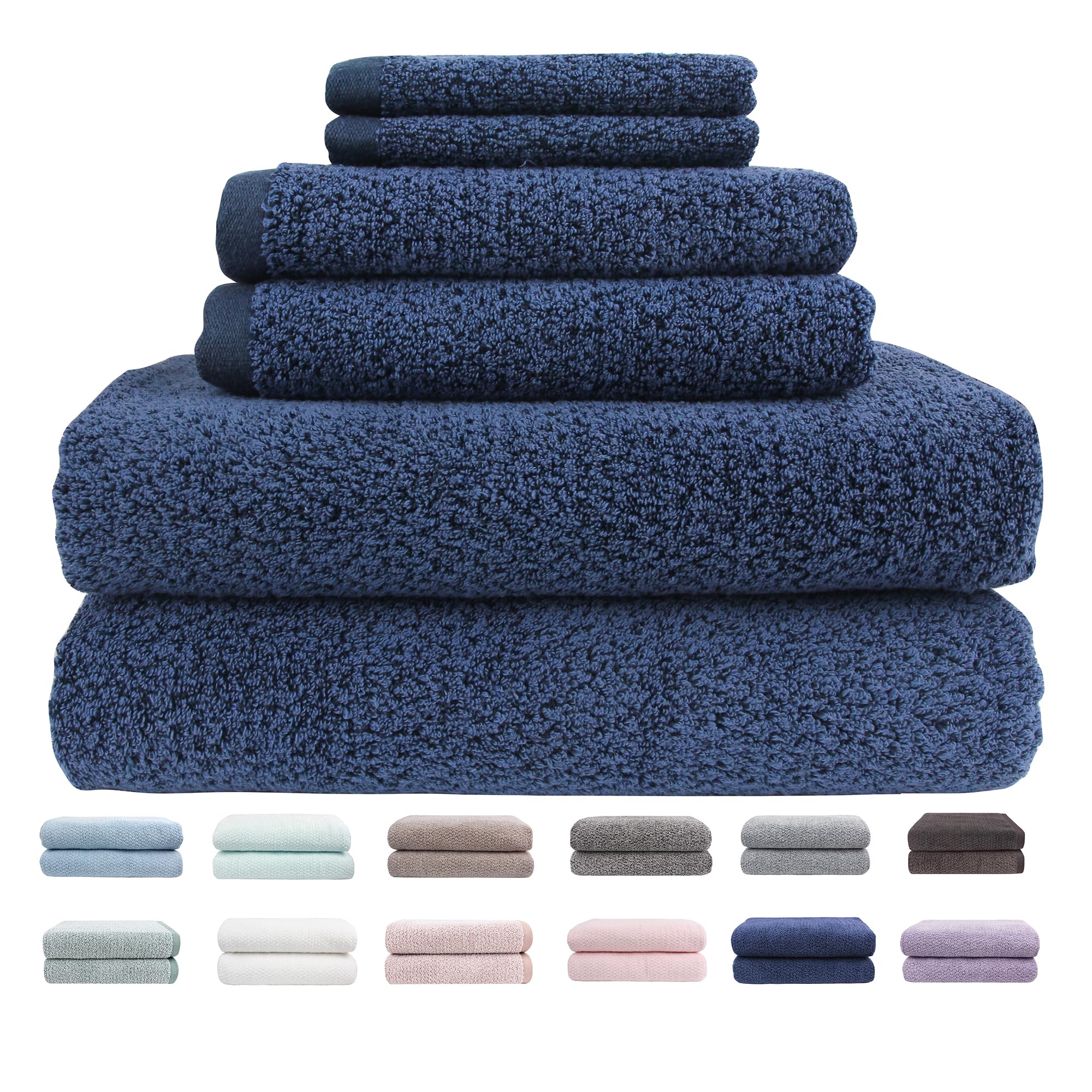 Everplush Diamond Jacquard 6 Pieces Bath Towel Set, Luxury Super Soft Oversized Bath Towels,Highly Absorbent & Quick Drying Towels for Bathroom Navy