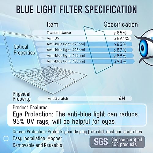 Vista 77 de VINTEZ Protector de pantalla de luz azul para monitor de computadora y portátil de 26, 27 pulgadas, película de bloqueo de luz azul anti-UV para PC