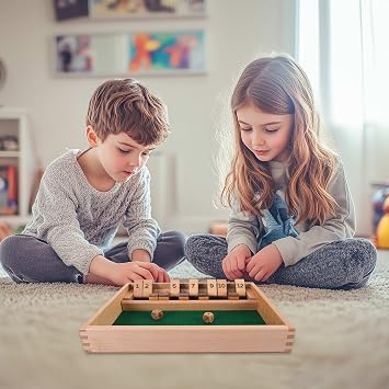 GOTHINK Shut The Box Wooden Board Dice Game - 12 Numbers Traditional Wooden Table Math Board Game with 2 Dice for Kids & Adults Classics Board Game Perfect for Family, Classroom, Home or Pub Bar