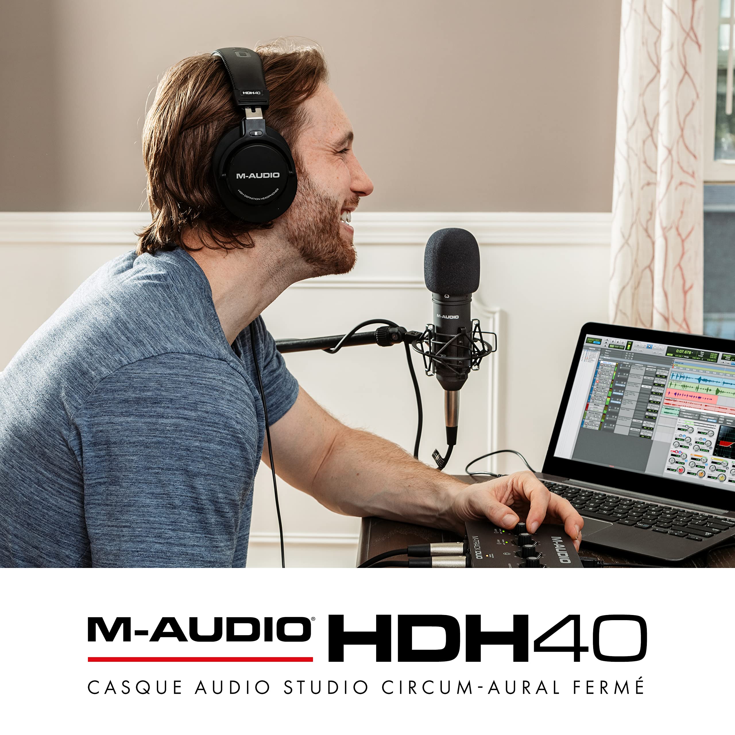 M-AUDIO HDH40 - Casque Audio Studio, avec Arceau Flexible et Câble de 2.7m pour Monitoring, Podcast et Enregistrement