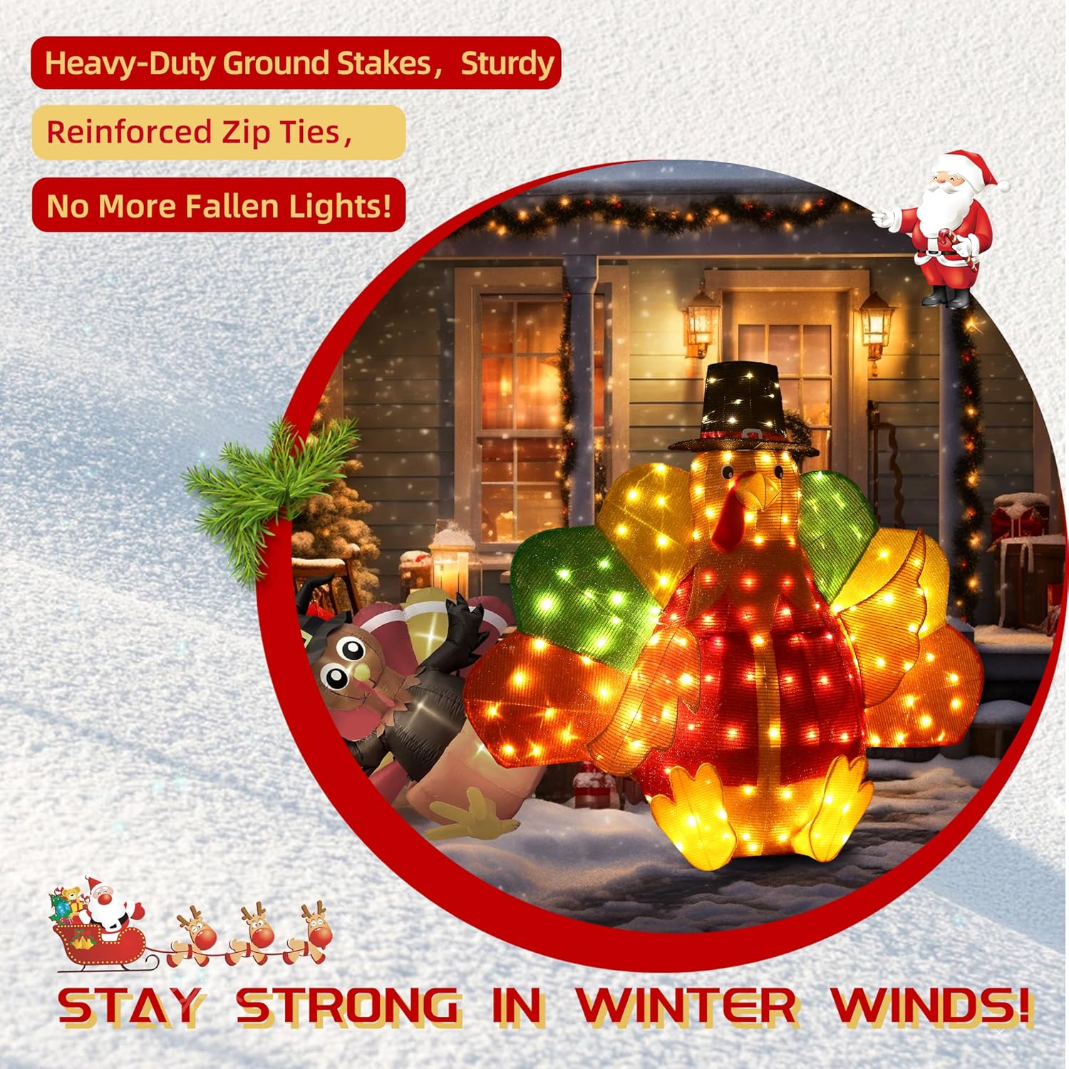 48Inch Lighted Turkey Outdoor Christmas/Thanksgiving Decorations Turkey Light for Fall Harvest Halloween Decor Fall Decorations Outdoor Decor Christmas Holiday Yard Lighted Turkey Party