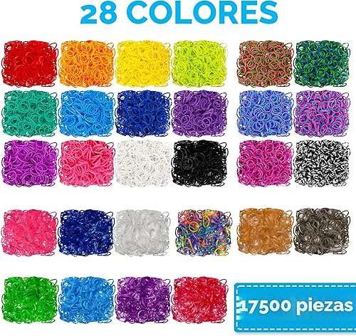 Miniatura 3 de INSCRAFT Más de 17500 bandas de goma con contenedor azul de 3 capas, 28 colores, 600 clips en S, 352 cuentas, 40 colgantes de dibujos animados, kit