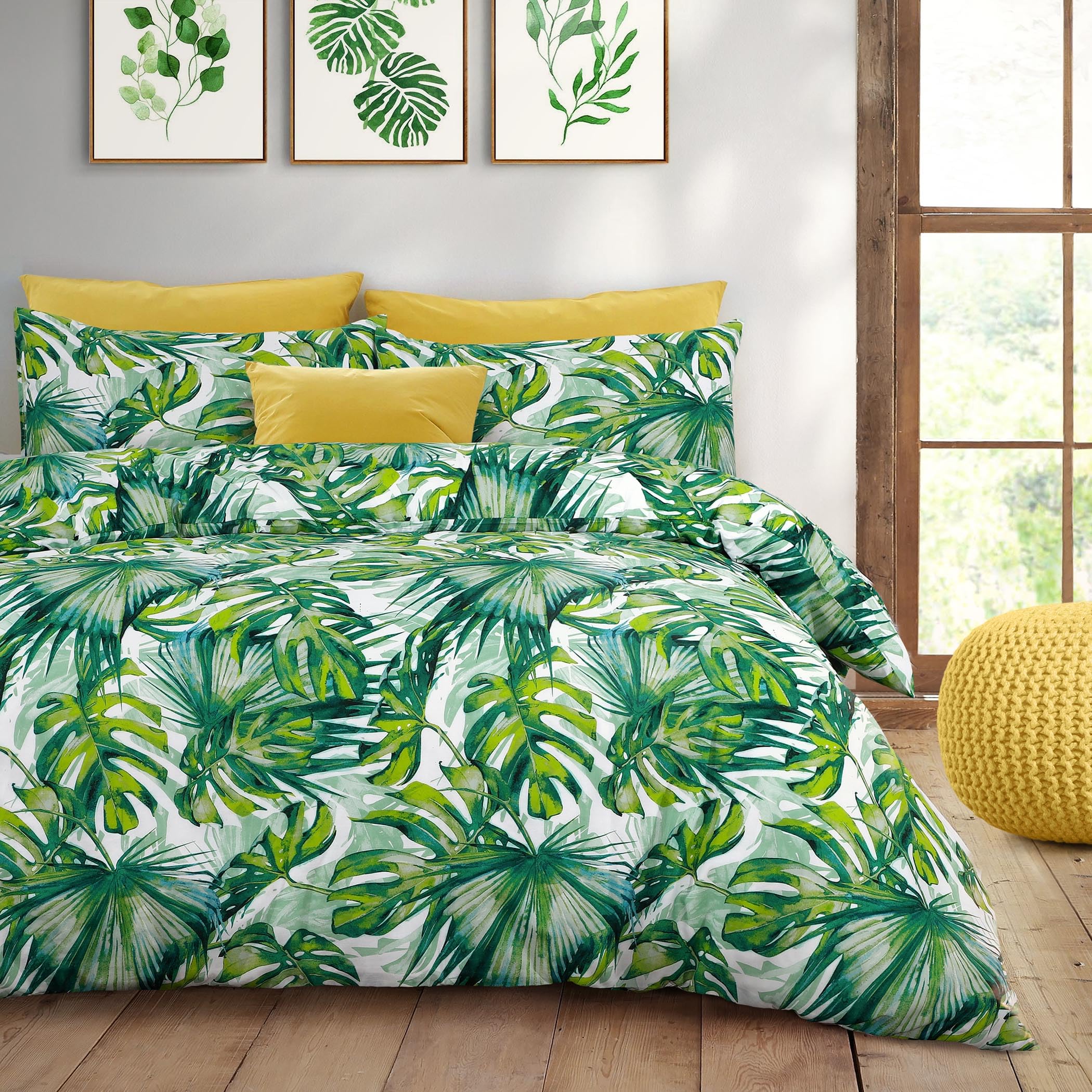 Velosso EasyCare Double Duvet Set - Green Tropical Leaf - Serene