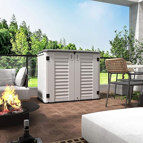 Miniatura 4 de HOMSPARK Cobertizo de almacenamiento resistente a la intemperie, gabinete de almacenamiento multiusos para exteriores, impermeable, armario de